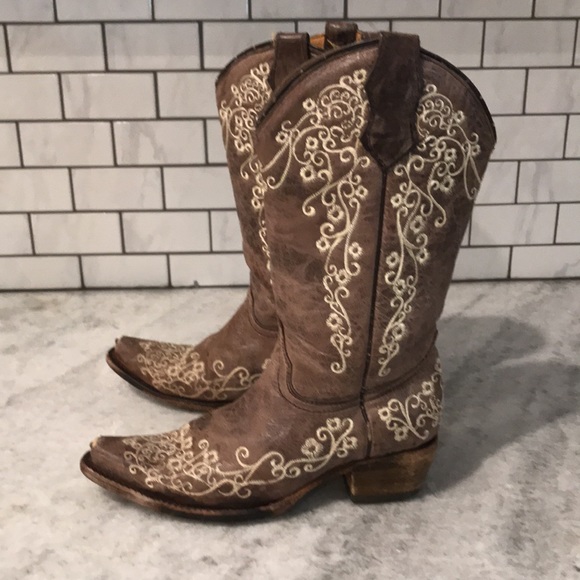 Corral Boots Girls Size 2.5 Teen Brown Leather Embroidered Western Boho Cowgirl - Picture 5 of 12
